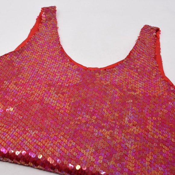 Jeanette for St Martin Sport Sequin Top Women Small Red Sleeveless Lined Disco - Picture 9 of 10